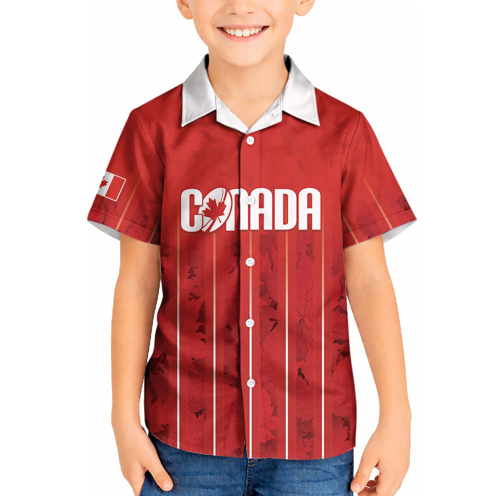 Custom Canada Rugby 2026 Kid Hawaiian Shirt Maple Leaf Striped Line Style