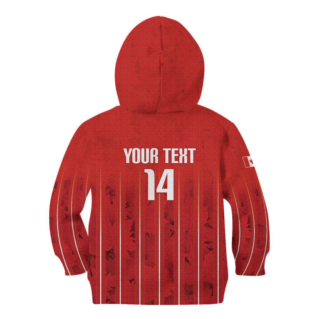 Custom Canada Rugby 2026 Kid Hoodie Maple Leaf Striped Line Style