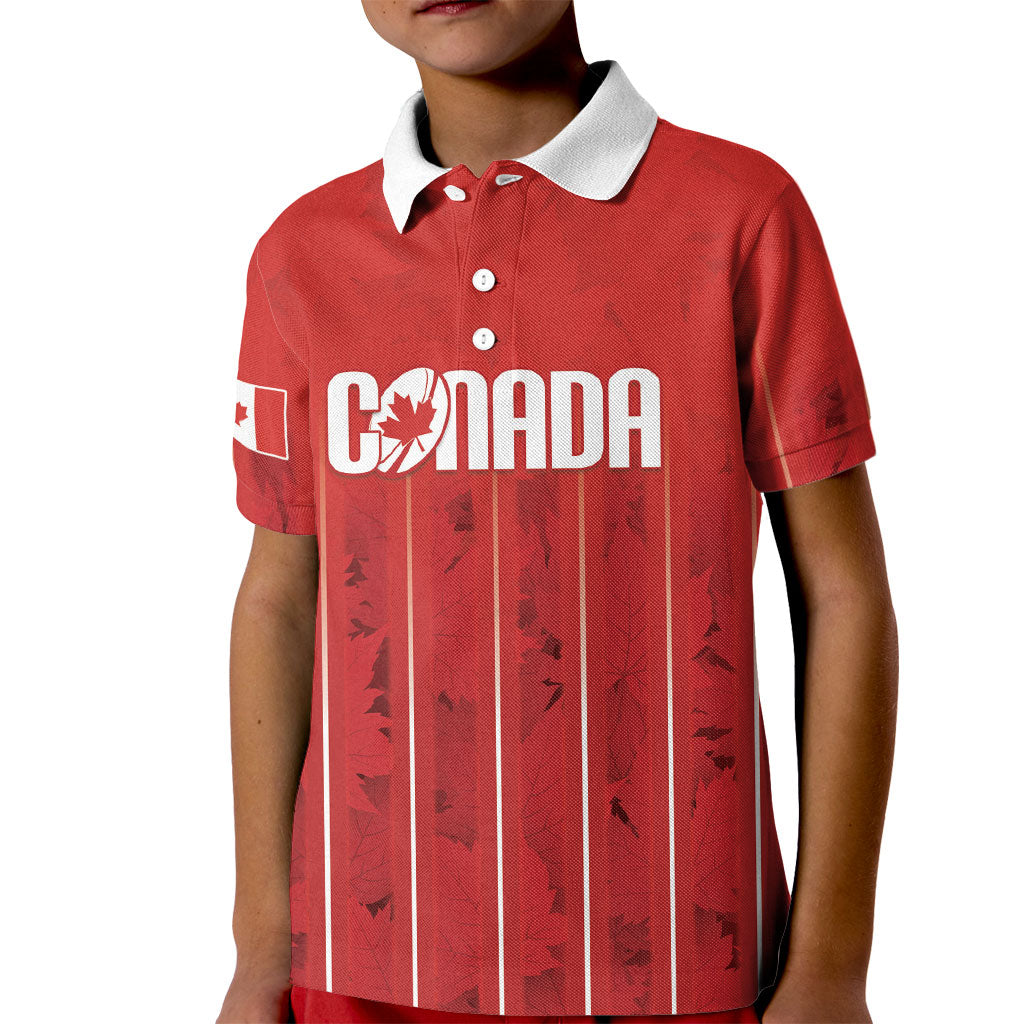 Custom Canada Rugby 2026 Kid Polo Shirt Maple Leaf Striped Line Style