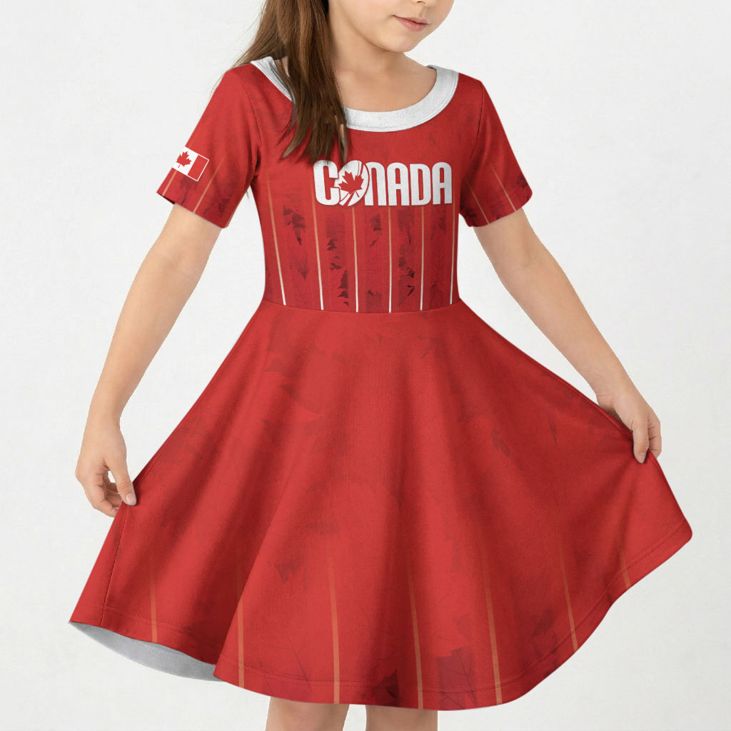 Custom Canada Rugby 2026 Kid Short Sleeve Dress Maple Leaf Striped Line Style