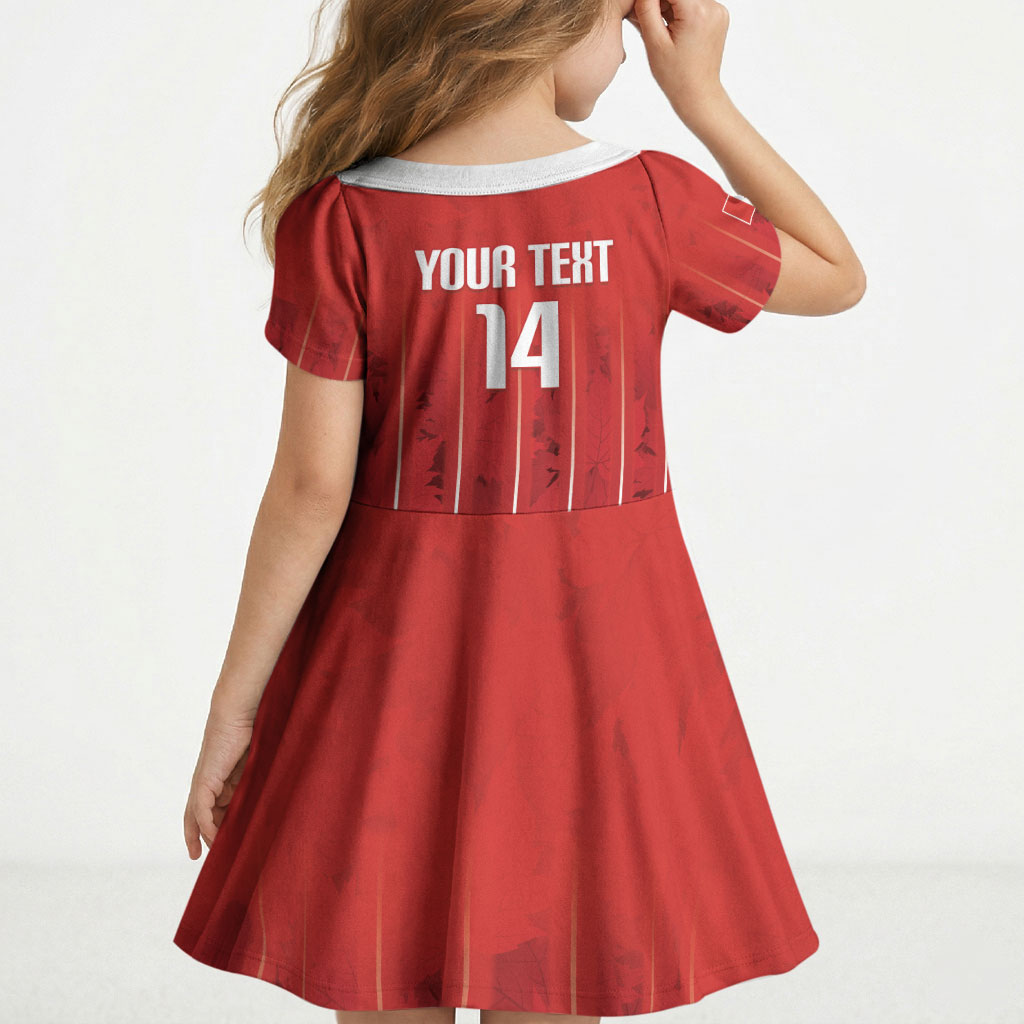Custom Canada Rugby 2026 Kid Short Sleeve Dress Maple Leaf Striped Line Style
