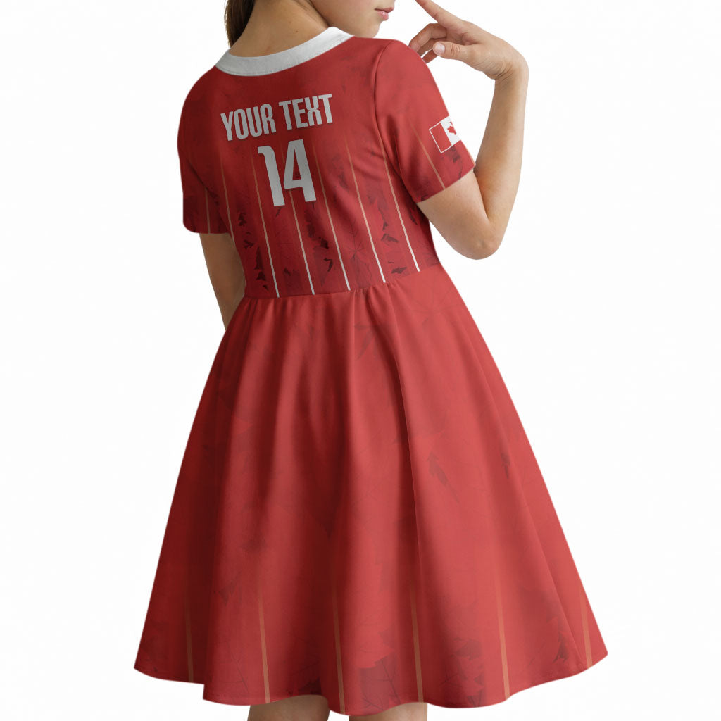 Custom Canada Rugby 2026 Kid Short Sleeve Dress Maple Leaf Striped Line Style