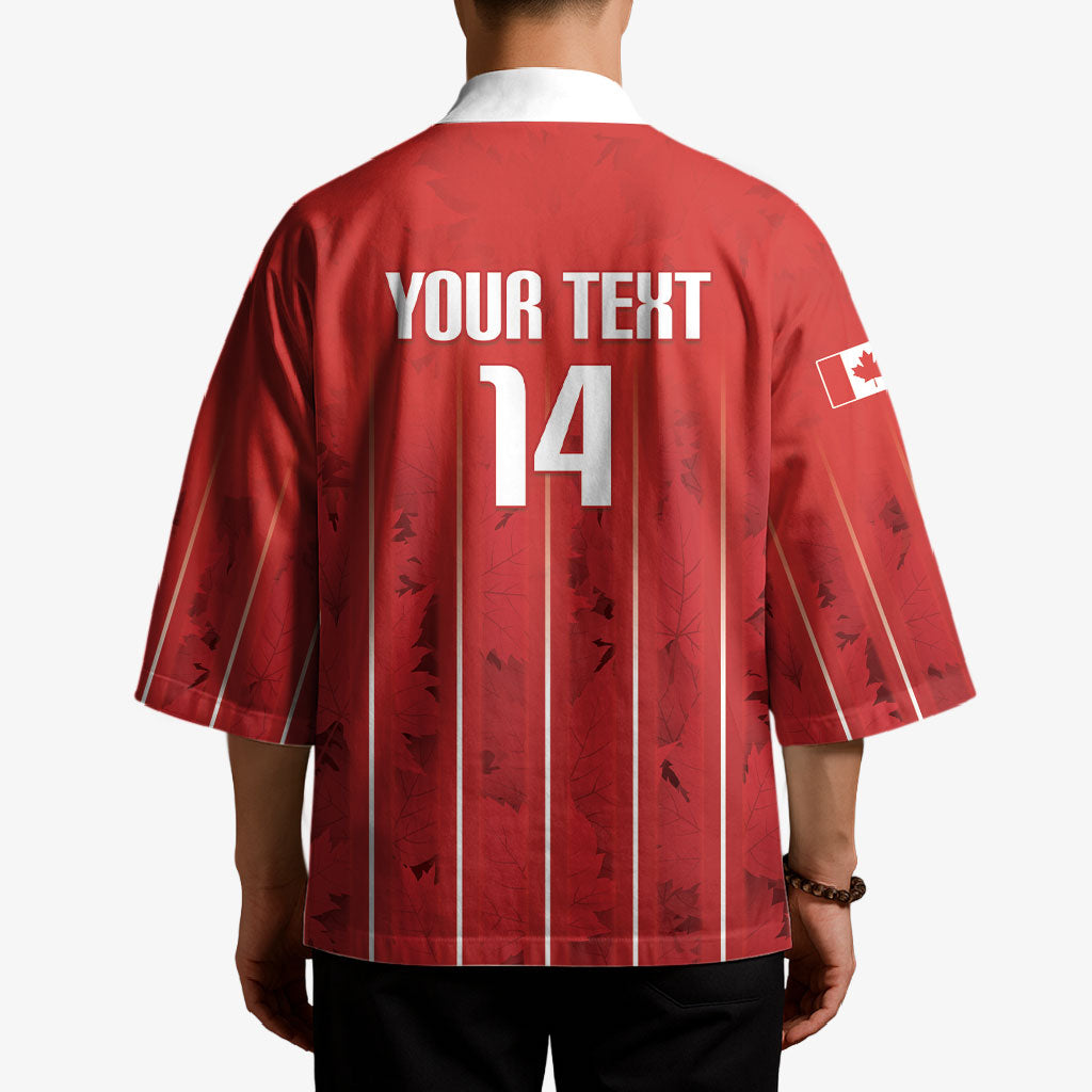 Custom Canada Rugby 2026 Kimono Maple Leaf Striped Line Style