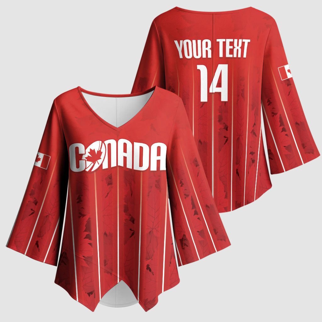 Custom Canada Rugby 2026 Kimono Sleeve Blouse Maple Leaf Striped Line Style