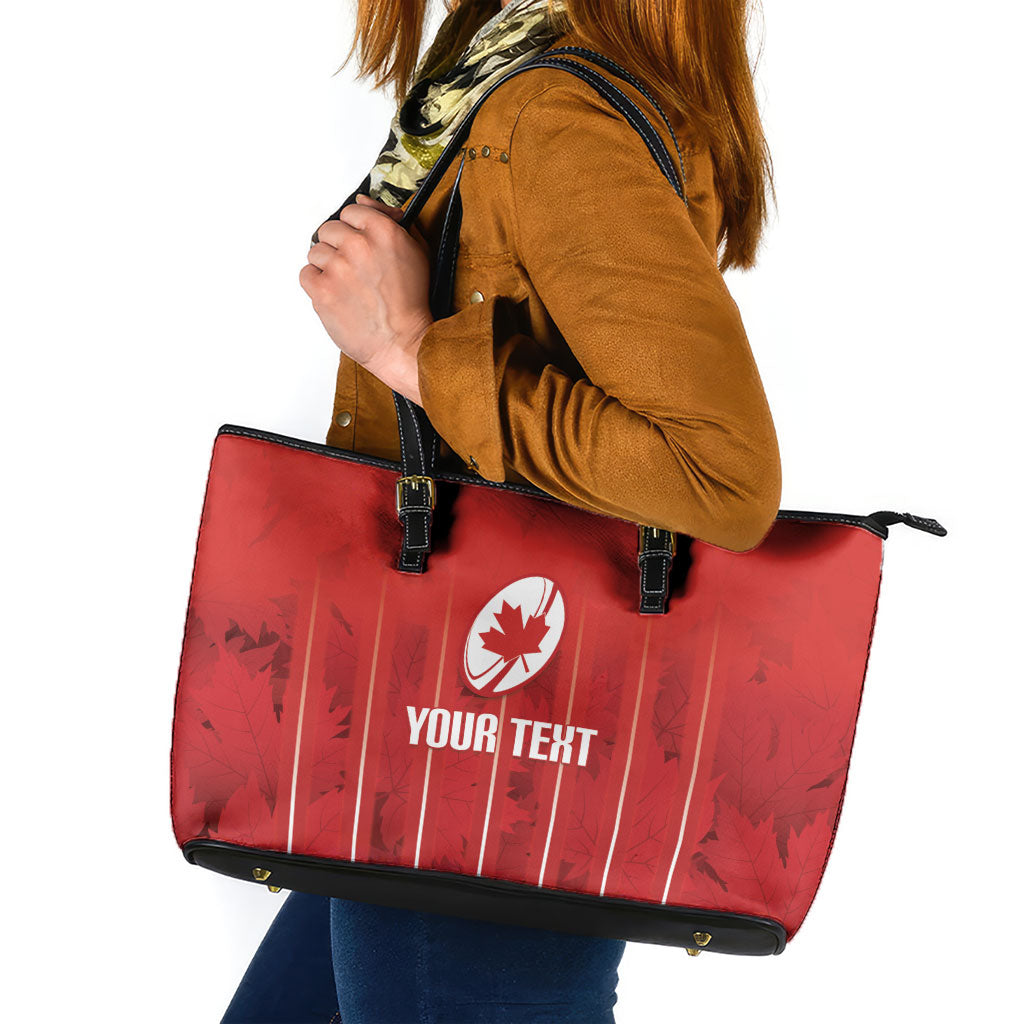 Custom Canada Rugby 2026 Leather Tote Bag Maple Leaf Striped Line Style