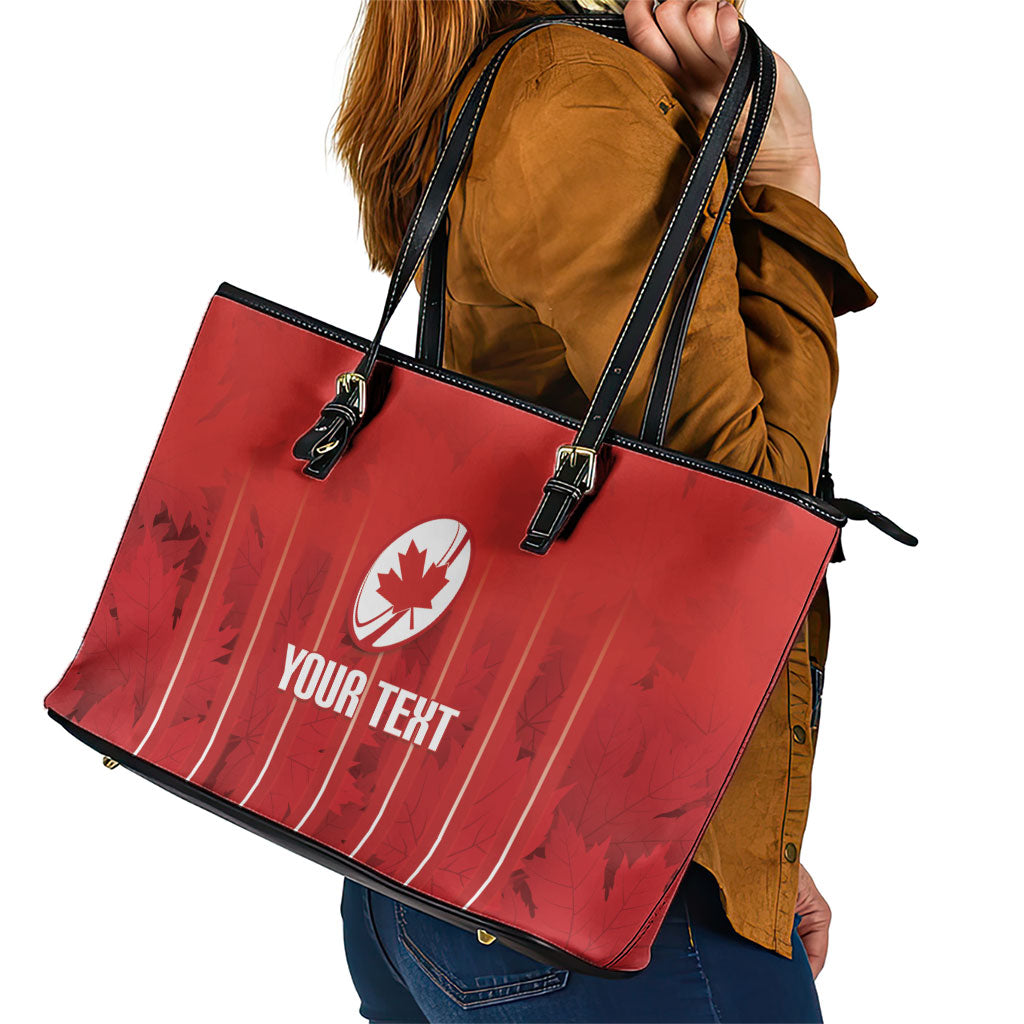 Custom Canada Rugby 2026 Leather Tote Bag Maple Leaf Striped Line Style