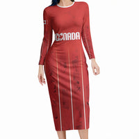 Custom Canada Rugby 2026 Long Sleeve Bodycon Dress Maple Leaf Striped Line Style