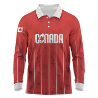 Custom Canada Rugby 2026 Long Sleeve Polo Shirt Maple Leaf Striped Line Style