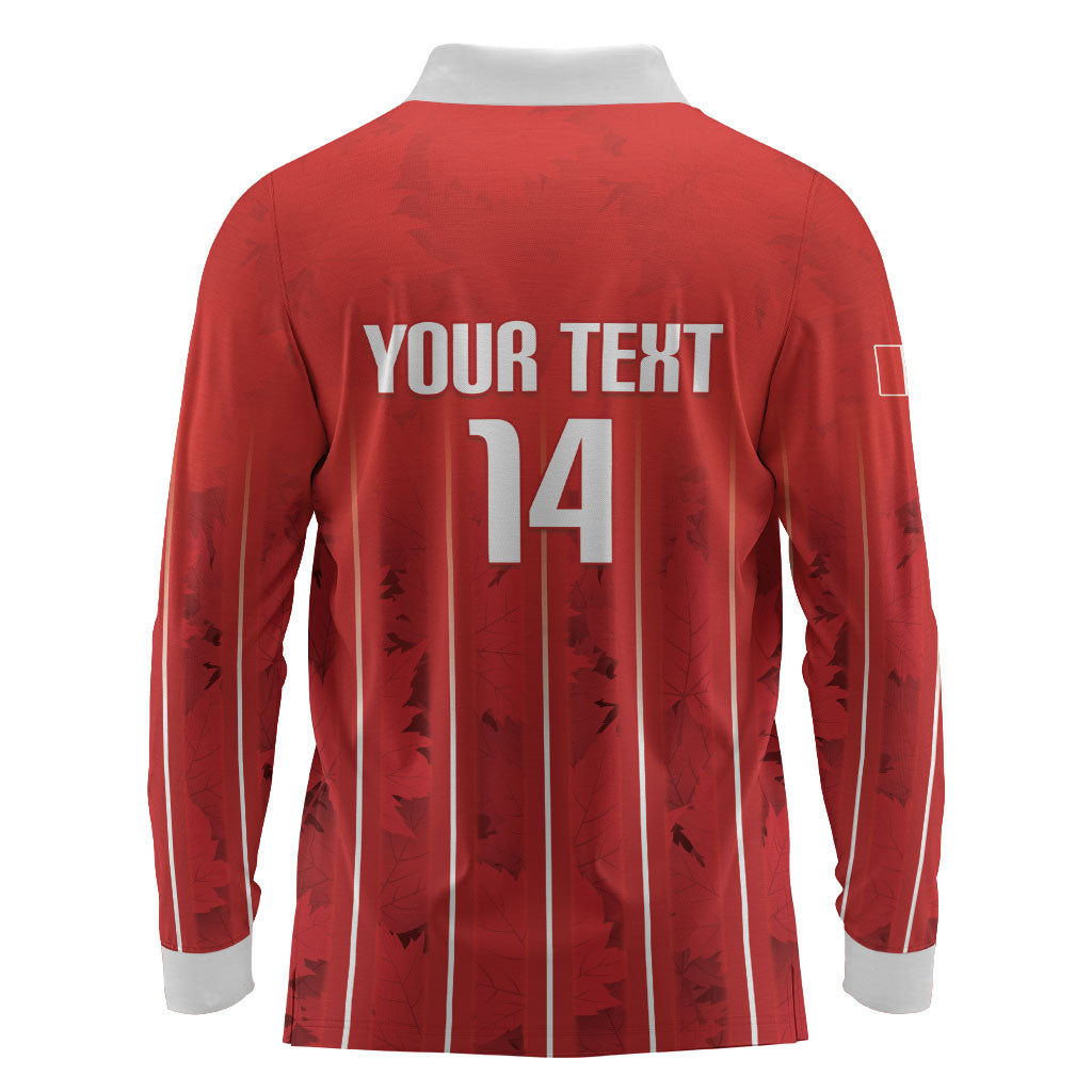 Custom Canada Rugby 2026 Long Sleeve Polo Shirt Maple Leaf Striped Line Style