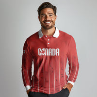 Custom Canada Rugby 2026 Long Sleeve Polo Shirt Maple Leaf Striped Line Style