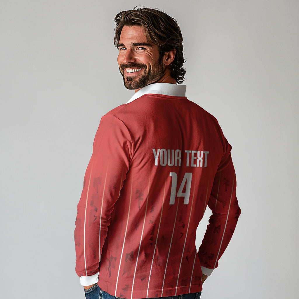 Custom Canada Rugby 2026 Long Sleeve Polo Shirt Maple Leaf Striped Line Style