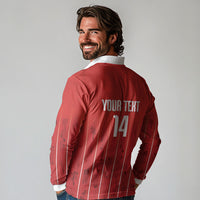 Custom Canada Rugby 2026 Long Sleeve Polo Shirt Maple Leaf Striped Line Style