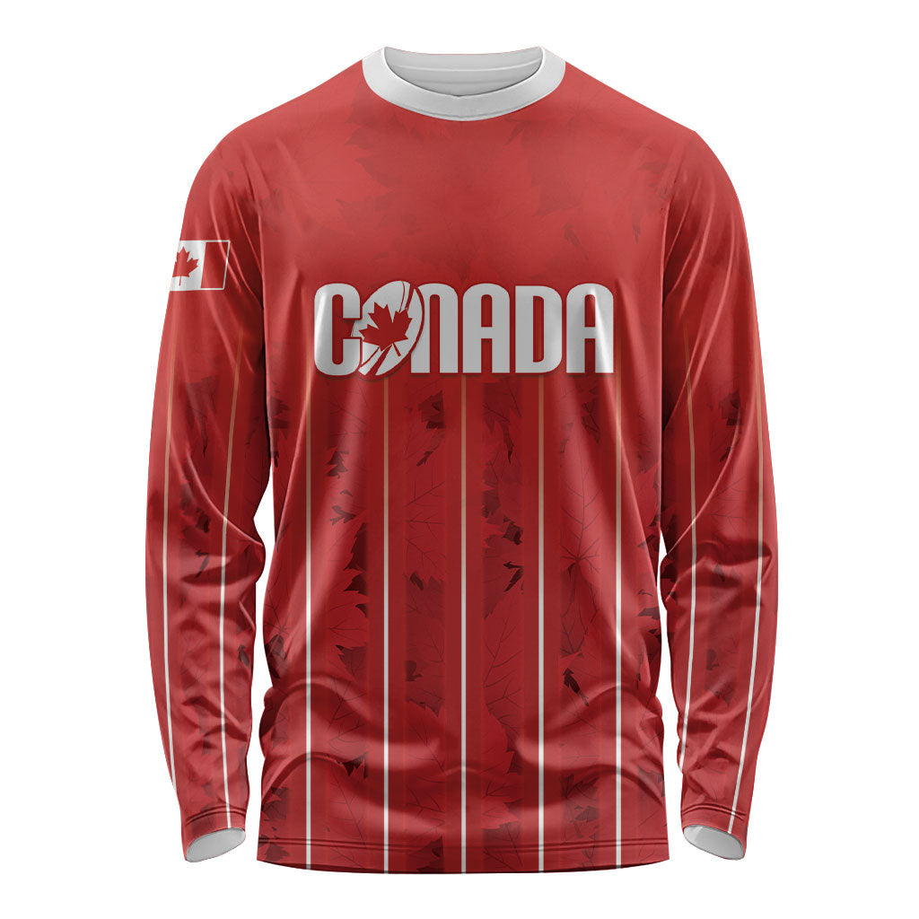Custom Canada Rugby 2026 Long Sleeve Shirt Maple Leaf Striped Line Style