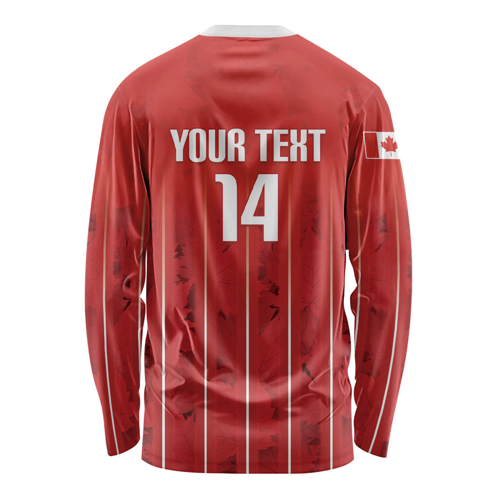 Custom Canada Rugby 2026 Long Sleeve Shirt Maple Leaf Striped Line Style