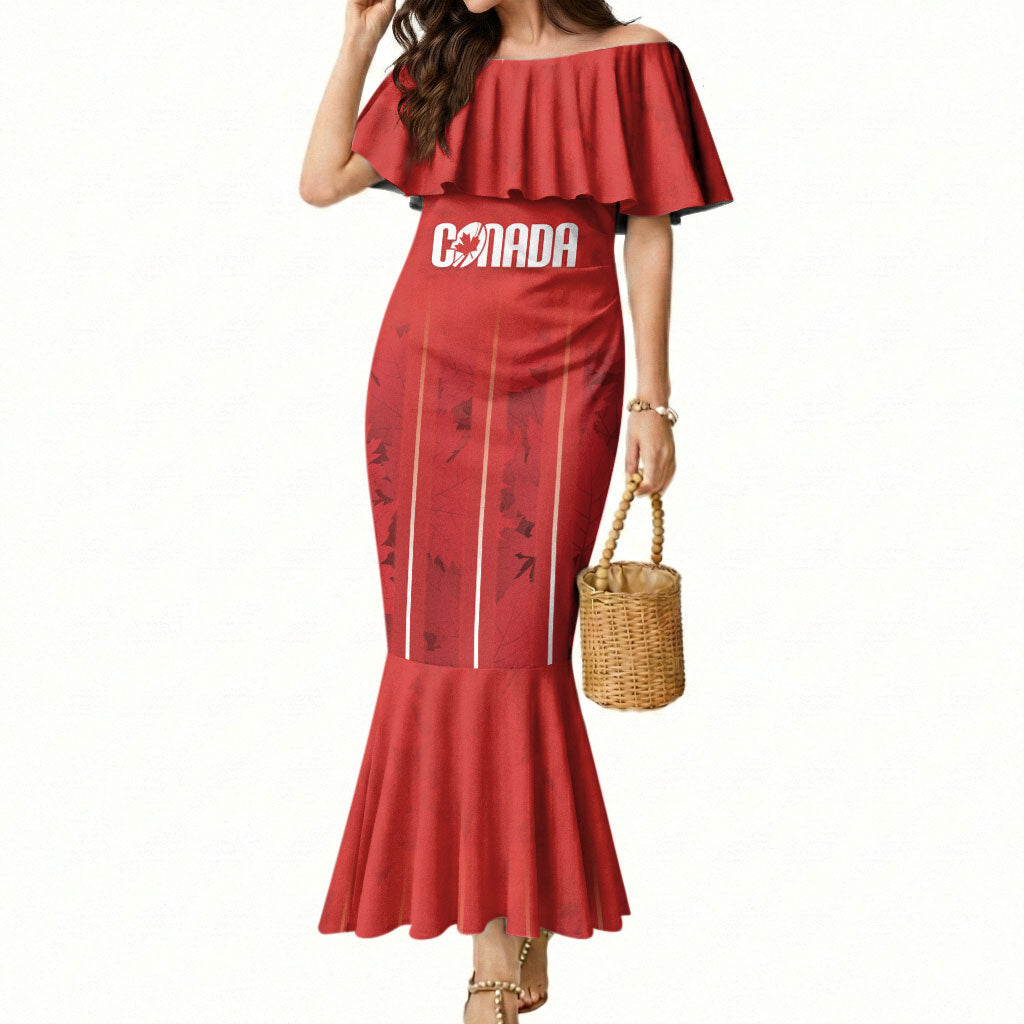 Custom Canada Rugby 2026 Mermaid Dress Maple Leaf Striped Line Style