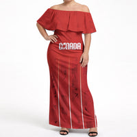 Custom Canada Rugby 2026 Off Shoulder Maxi Dress Maple Leaf Striped Line Style