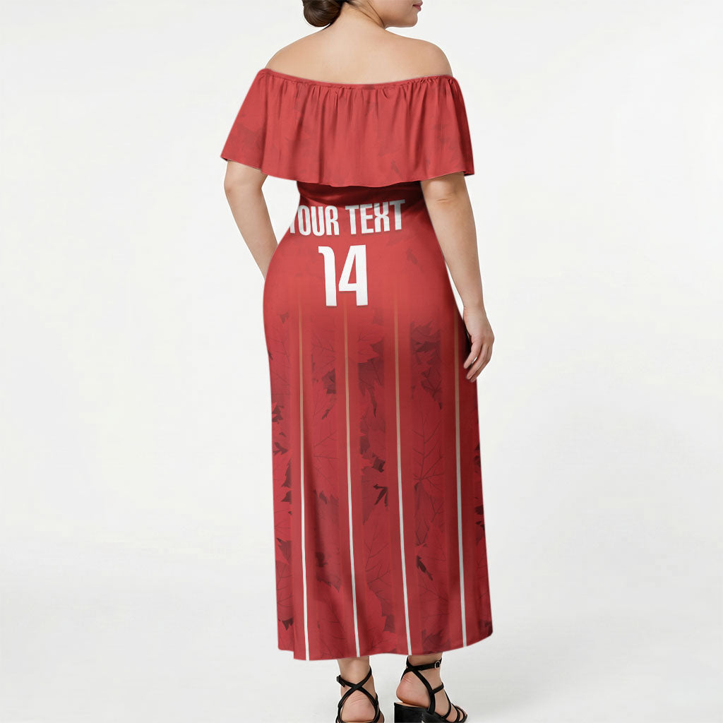Custom Canada Rugby 2026 Off Shoulder Maxi Dress Maple Leaf Striped Line Style
