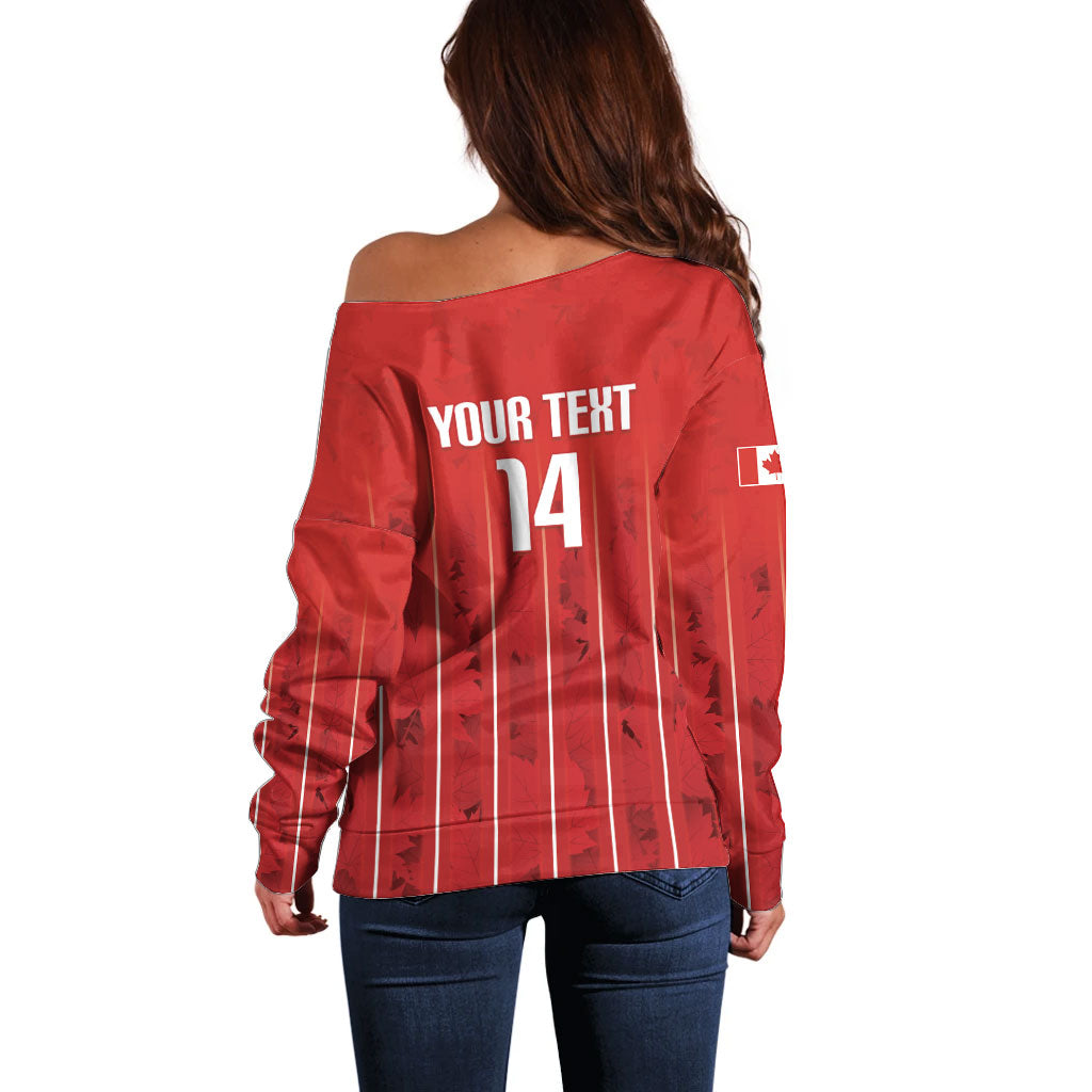 Custom Canada Rugby 2026 Off Shoulder Sweater Maple Leaf Striped Line Style