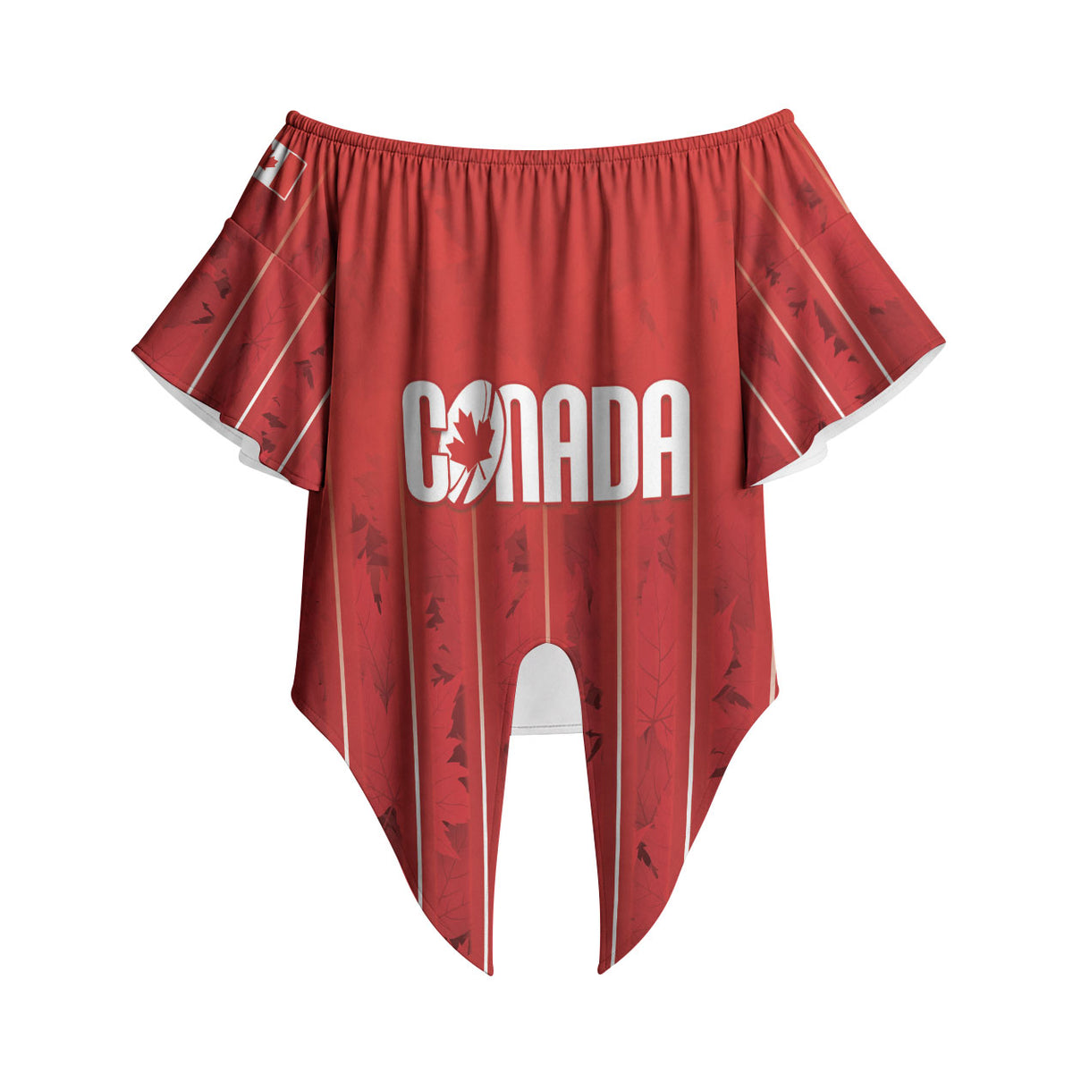 Custom Canada Rugby 2026 Off Shoulder Wrap Waist Top Maple Leaf Striped Line Style