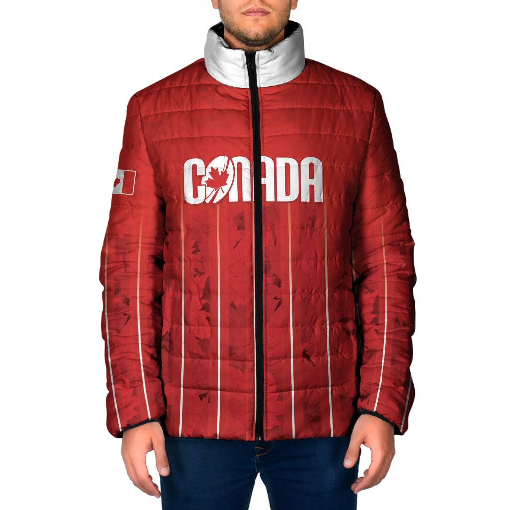 Custom Canada Rugby 2026 Padded Jacket Maple Leaf Striped Line Style