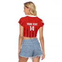 Custom Canada Rugby 2026 Raglan Cropped T Shirt Maple Leaf Striped Line Style