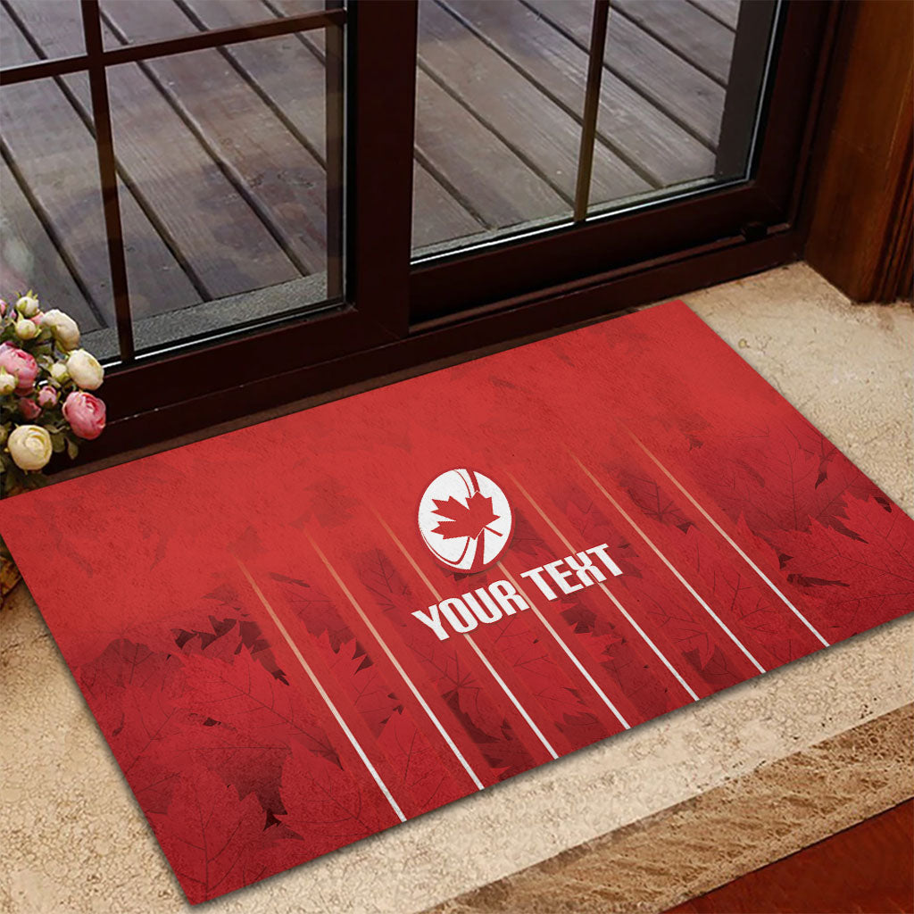 Custom Canada Rugby 2026 Rubber Doormat Maple Leaf Striped Line Style