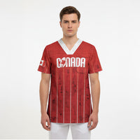 Custom Canada Rugby 2026 Scrub Top Maple Leaf Striped Line Style