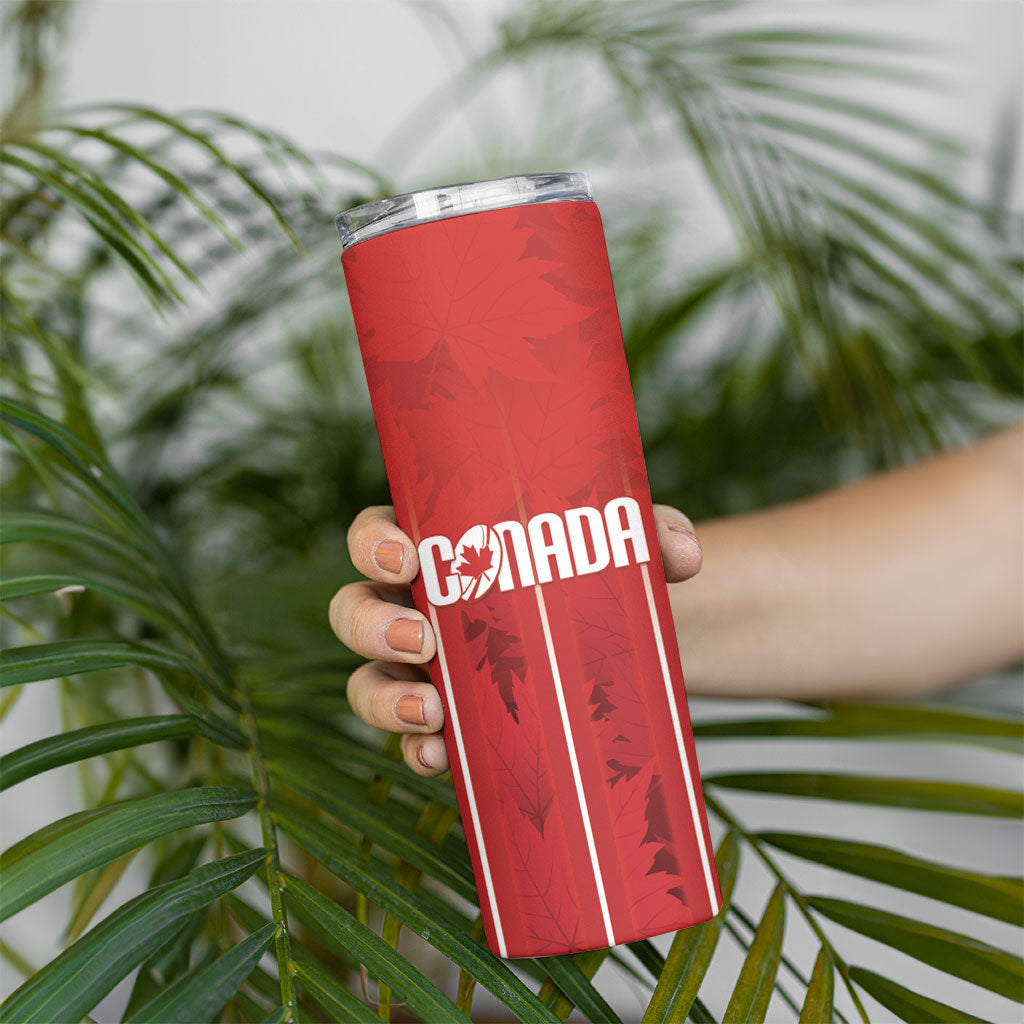 Custom Canada Rugby 2026 Skinny Tumbler Maple Leaf Striped Line Style