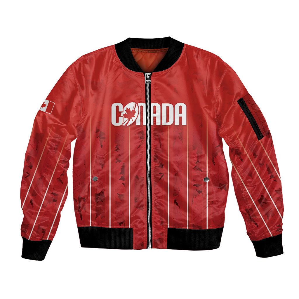 Custom Canada Rugby 2026 Sleeve Zip Bomber Jacket Maple Leaf Striped Line Style