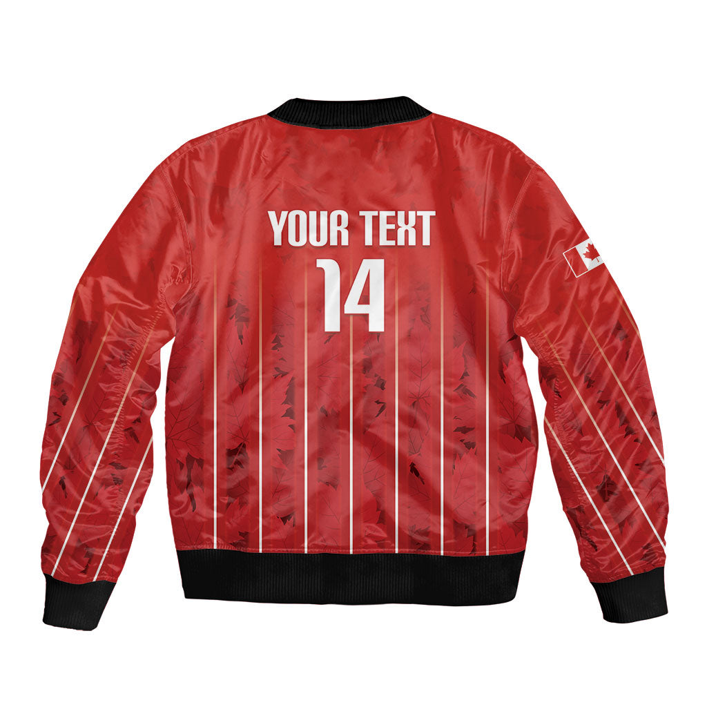 Custom Canada Rugby 2026 Sleeve Zip Bomber Jacket Maple Leaf Striped Line Style