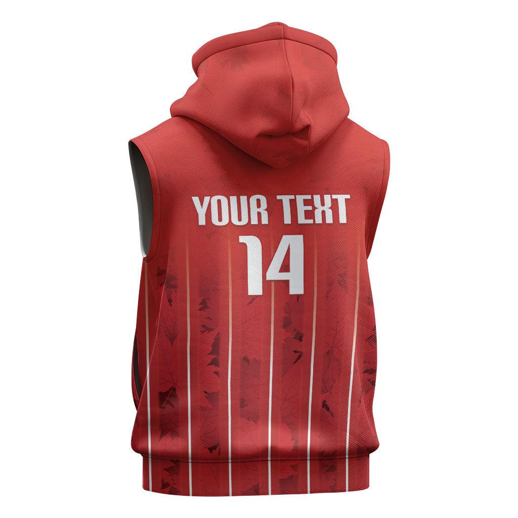 Custom Canada Rugby 2026 Sleeveless Hoodie Maple Leaf Striped Line Style