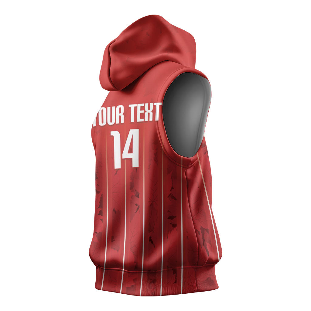 Custom Canada Rugby 2026 Sleeveless Hoodie Maple Leaf Striped Line Style