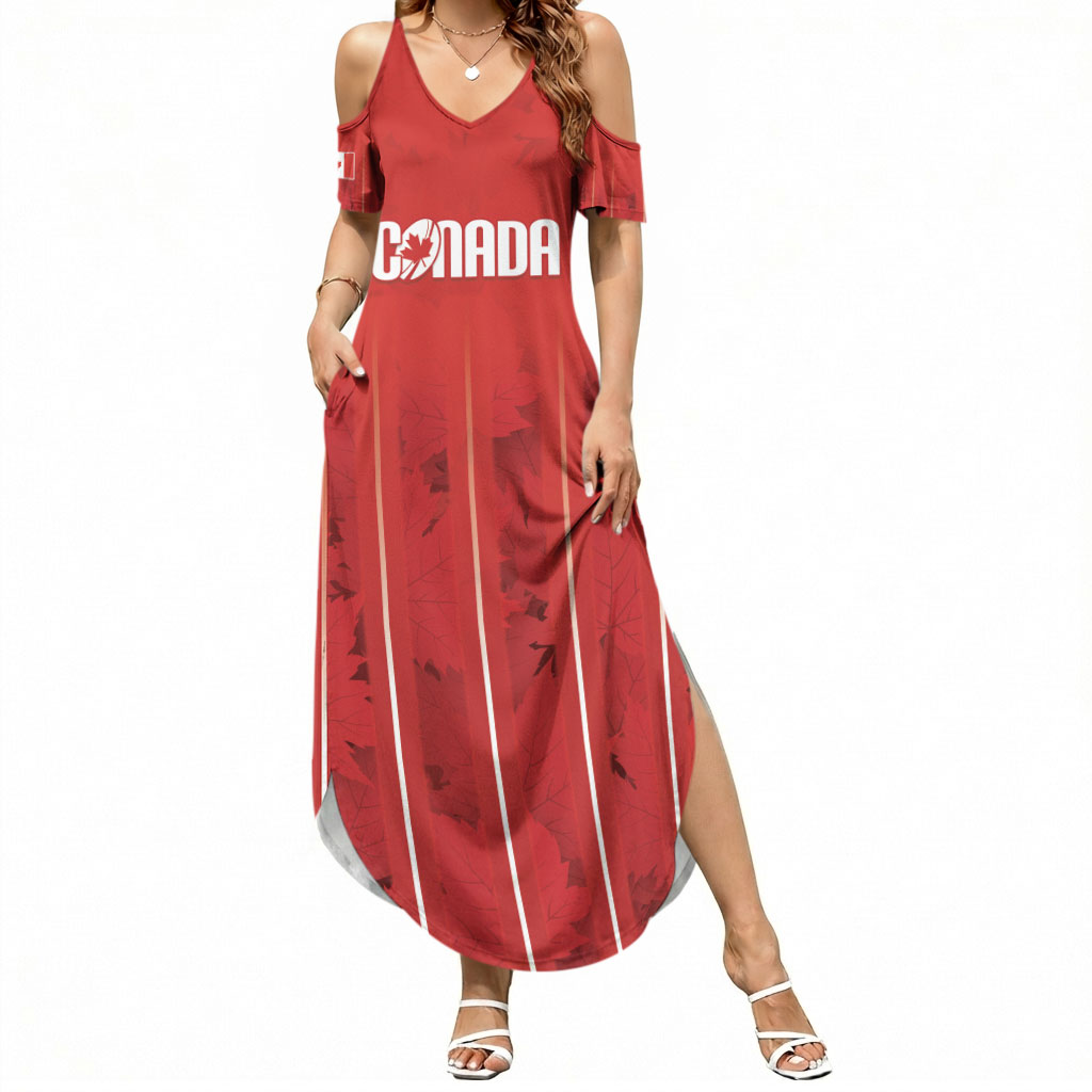 Custom Canada Rugby 2026 Summer Maxi Dress Maple Leaf Striped Line Style