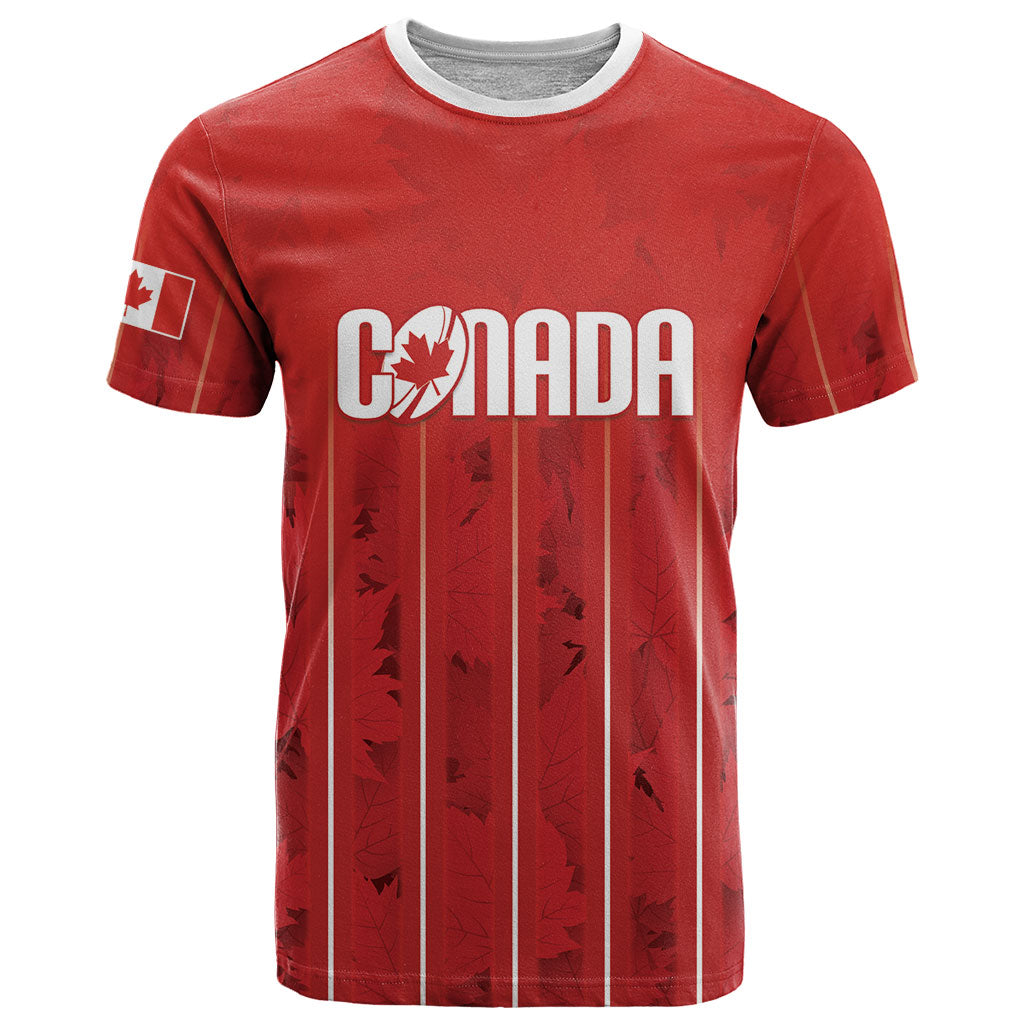 Custom Canada Rugby 2026 T Shirt Maple Leaf Striped Line Style