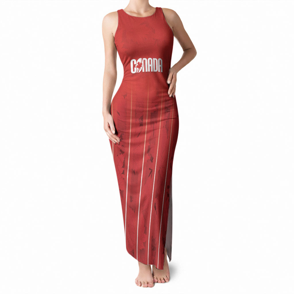 Custom Canada Rugby 2026 Tank Maxi Dress Maple Leaf Striped Line Style