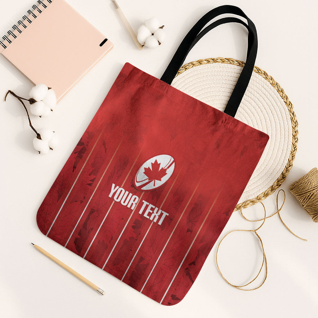 Custom Canada Rugby 2026 Tote Bag Maple Leaf Striped Line Style