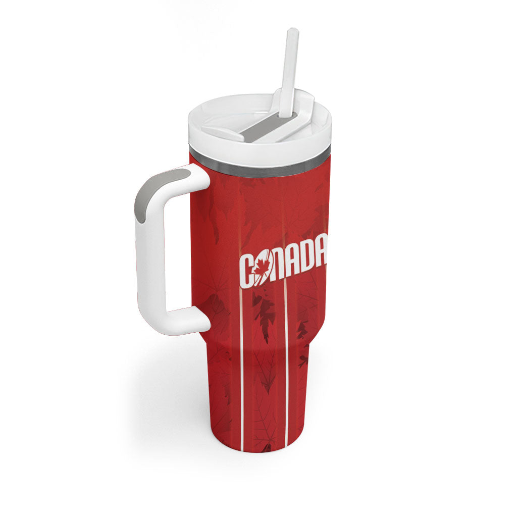 Custom Canada Rugby 2026 Tumbler With Handle Maple Leaf Striped Line Style