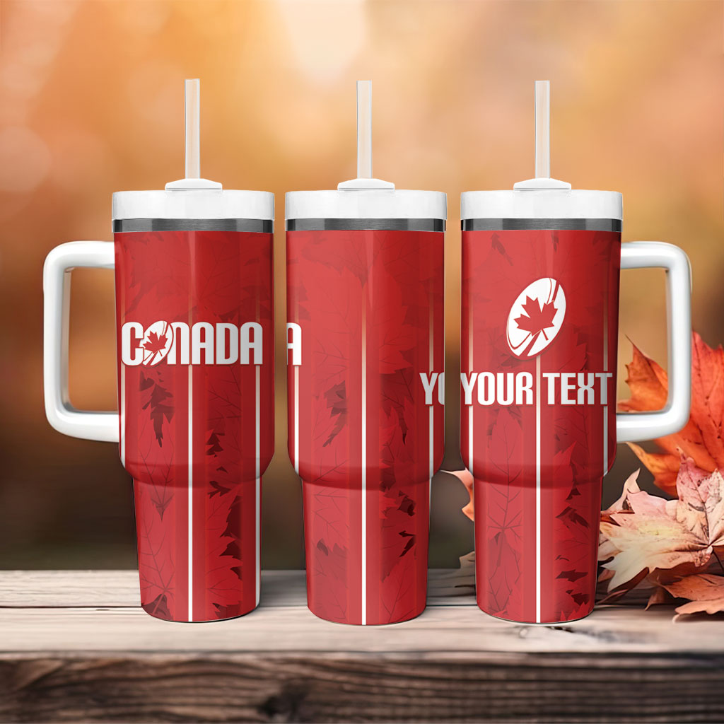 Custom Canada Rugby 2026 Tumbler With Handle Maple Leaf Striped Line Style