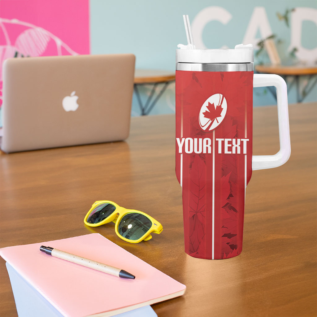 Custom Canada Rugby 2026 Tumbler With Handle Maple Leaf Striped Line Style