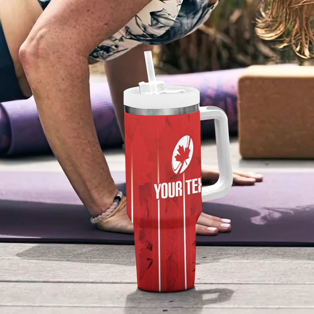 Custom Canada Rugby 2026 Tumbler With Handle Maple Leaf Striped Line Style