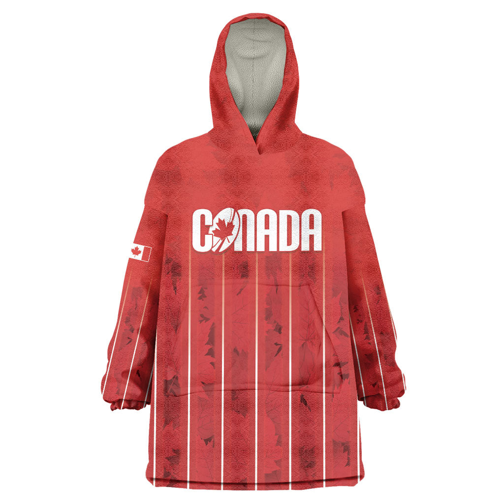 Custom Canada Rugby 2026 Wearable Blanket Hoodie Maple Leaf Striped Line Style