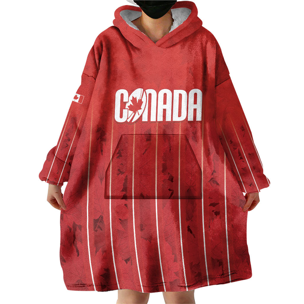 Custom Canada Rugby 2026 Wearable Blanket Hoodie Maple Leaf Striped Line Style