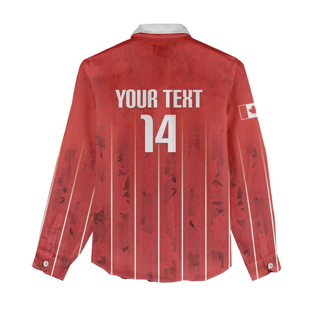 Custom Canada Rugby 2026 Women Casual Shirt Maple Leaf Striped Line Style