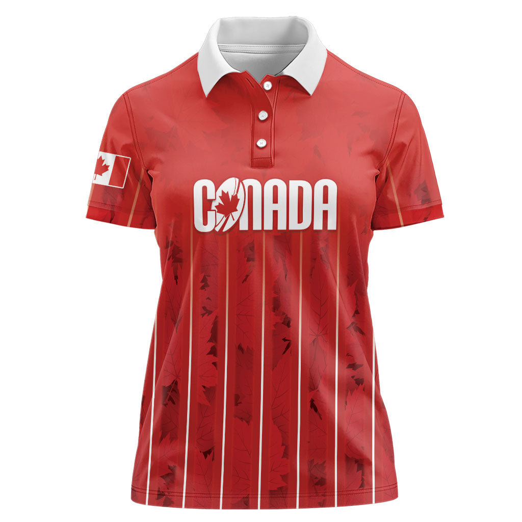 Custom Canada Rugby 2026 Women Polo Shirt Maple Leaf Striped Line Style