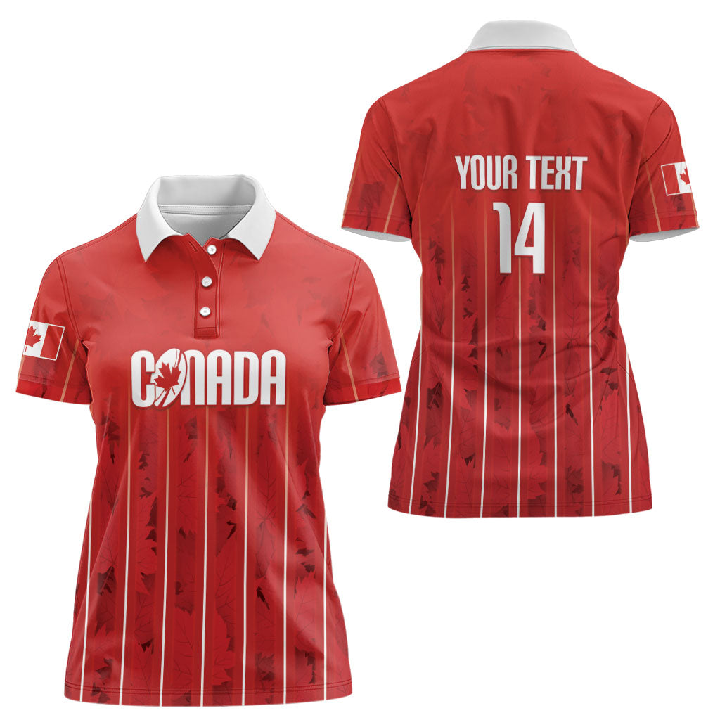Custom Canada Rugby 2026 Women Polo Shirt Maple Leaf Striped Line Style