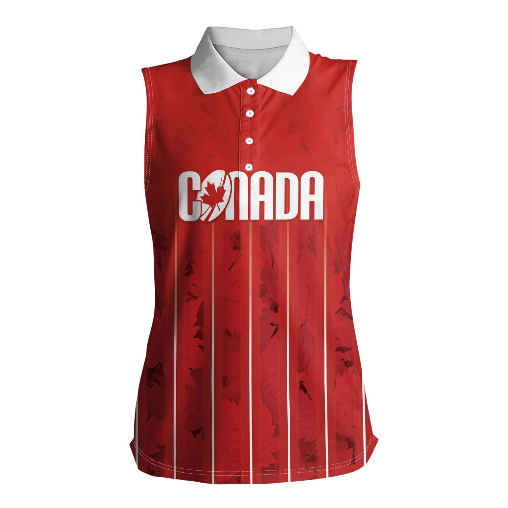Custom Canada Rugby 2026 Women Sleeveless Polo Shirt Maple Leaf Striped Line Style