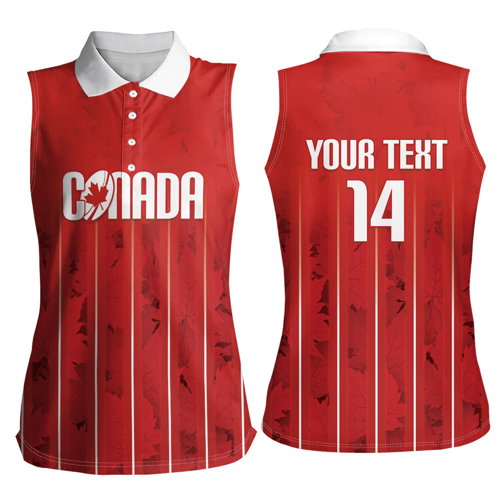 Custom Canada Rugby 2026 Women Sleeveless Polo Shirt Maple Leaf Striped Line Style