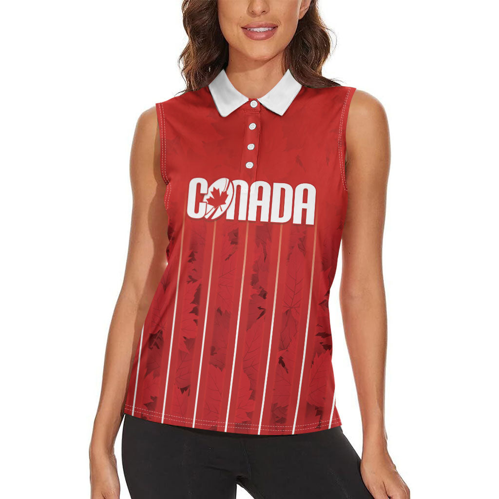 Custom Canada Rugby 2026 Women Sleeveless Polo Shirt Maple Leaf Striped Line Style