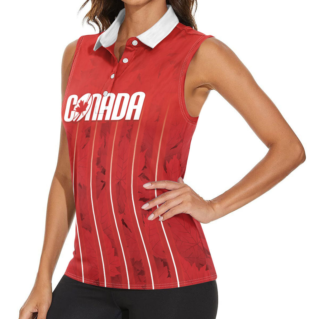 Custom Canada Rugby 2026 Women Sleeveless Polo Shirt Maple Leaf Striped Line Style