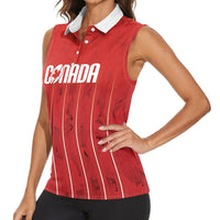 Custom Canada Rugby 2026 Women Sleeveless Polo Shirt Maple Leaf Striped Line Style